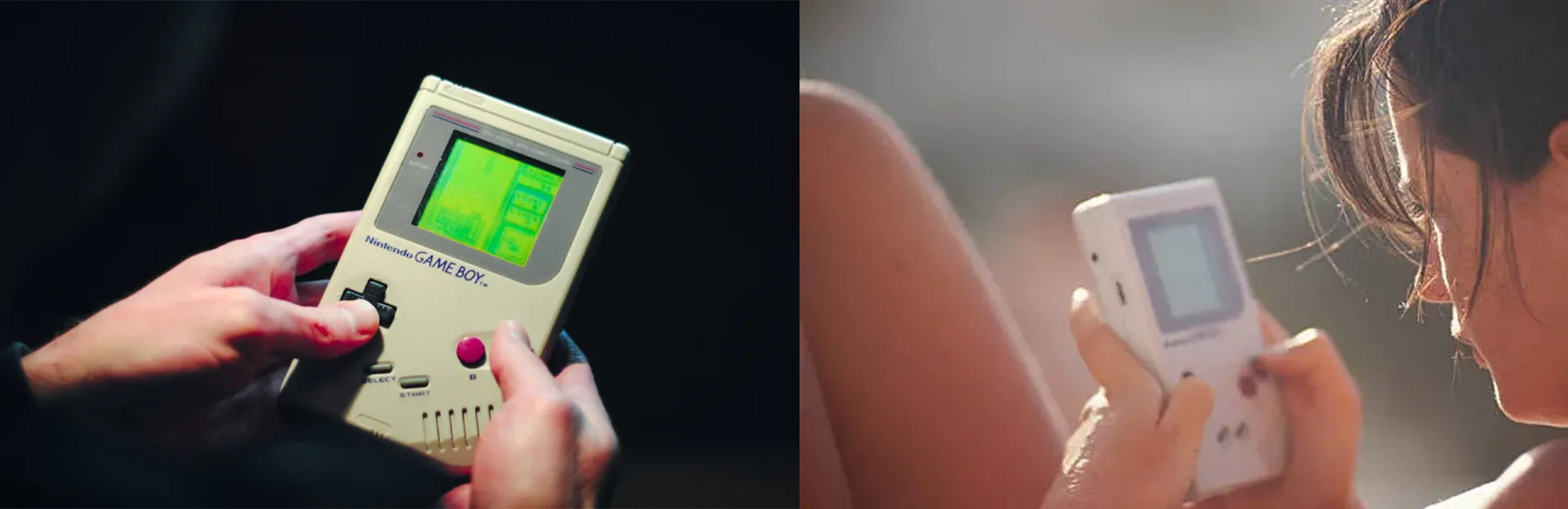 Nintendo Game Boy being played in two different settings