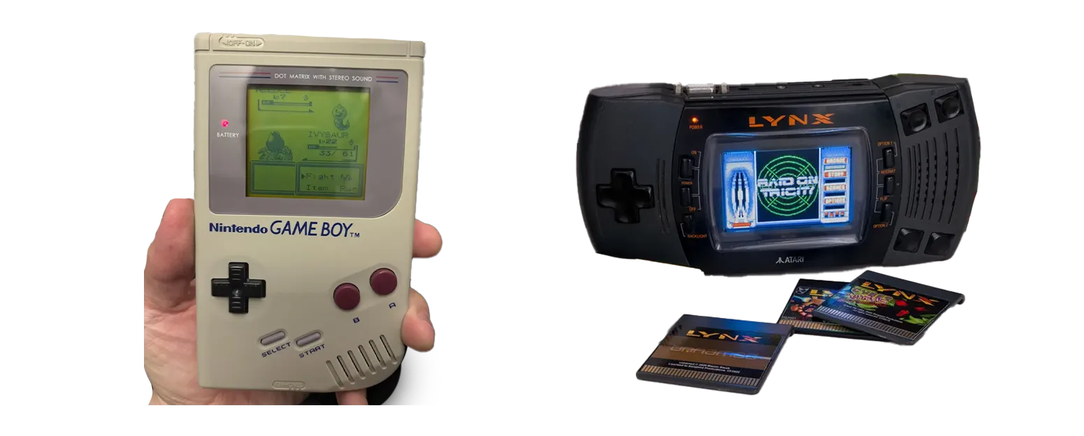 Nintendo Game Boy beside an Atari Lynx
